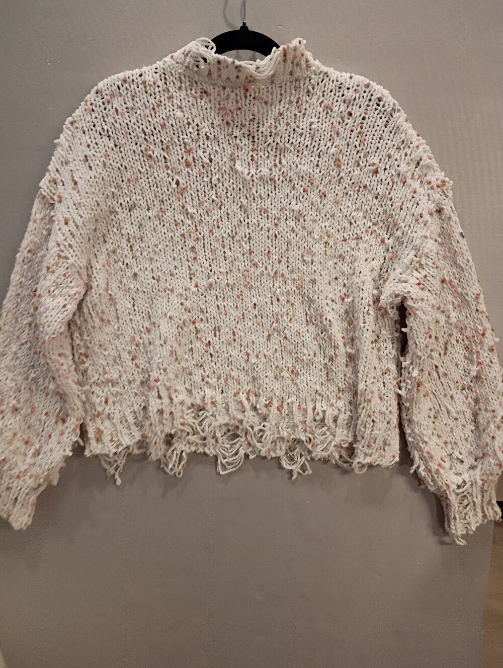 Anthropologie POL M Ivory Speckled Fringe Turtleneck Sweater